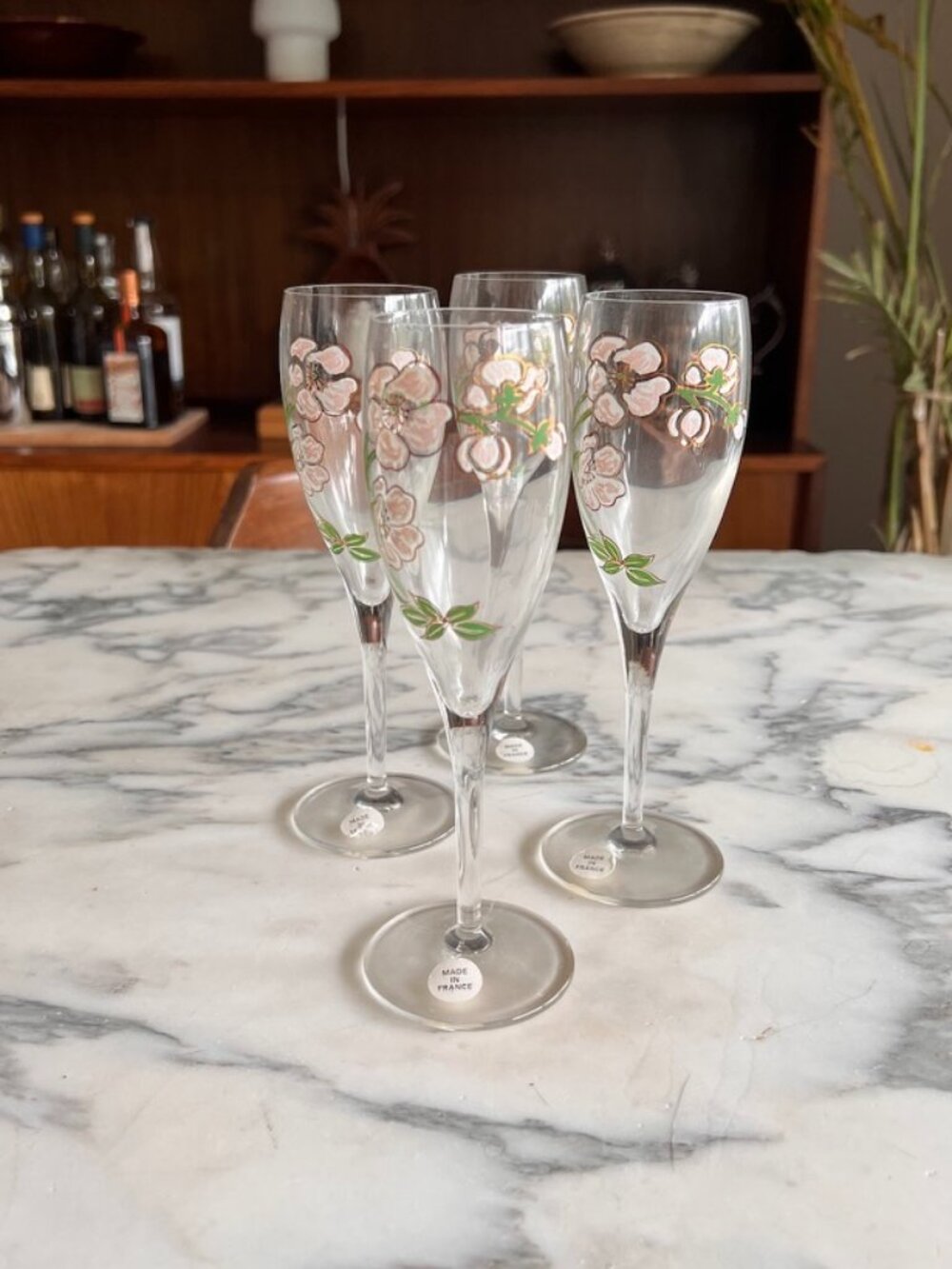 Set of 4 French Floral Champagne Flutes – Made in France